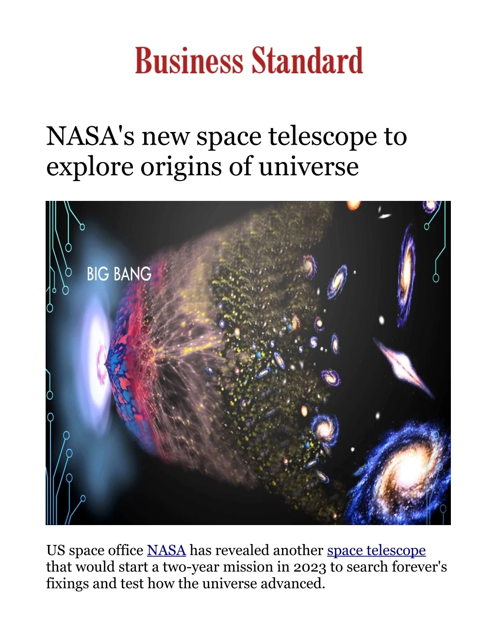 nasa s new space telescope to explore origins