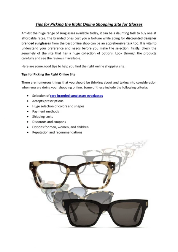 Tips for Picking the Right Online Shopping Site for Glasses