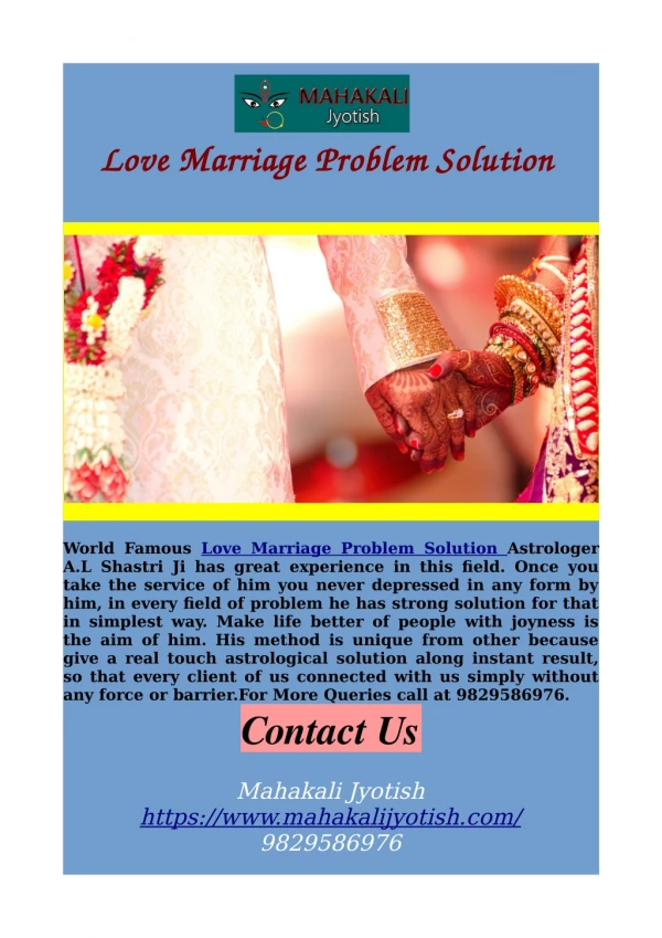 Love Marriage Problem Solution