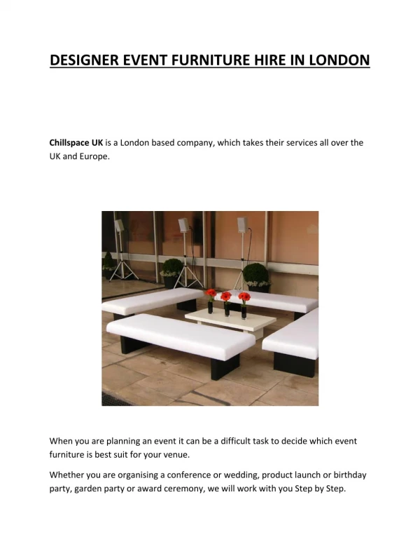 DESIGNER EVENT FURNITURE HIRE IN LONDON