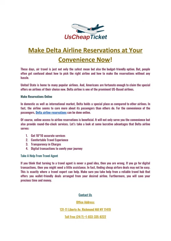 Make Delta Airline Reservations at Your Convenience Now