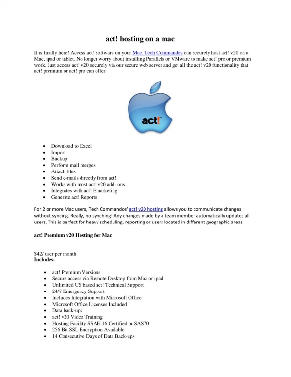 act! hosting on a mac