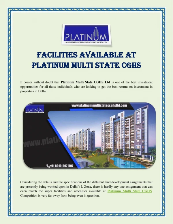 Facilities Available at Platinum Multi State CGHS
