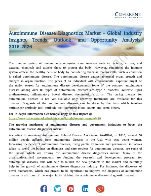 Autoimmune Disease Diagnostics Market - Global Industry Insights, Trends, Outlook, and Opportunity Analysis, 2018-2026