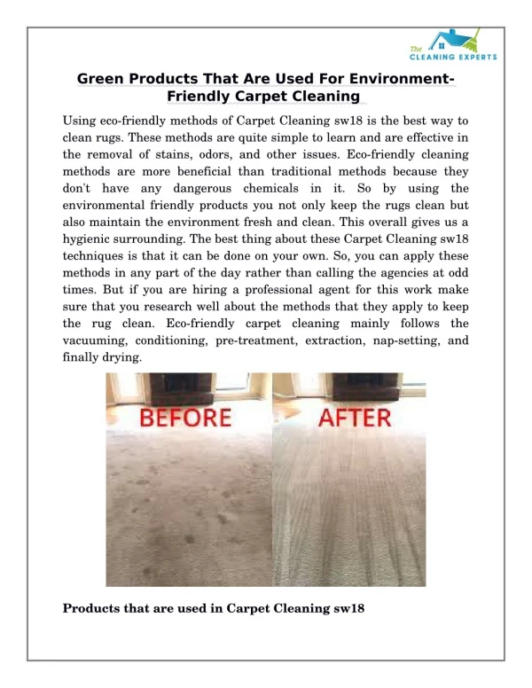 Green Products That Are Used For Environment-Friendly Carpet Cleaning