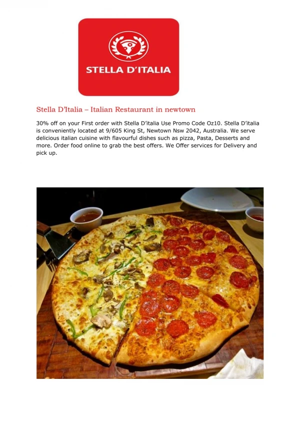30% off on your First order with Stella D’italia