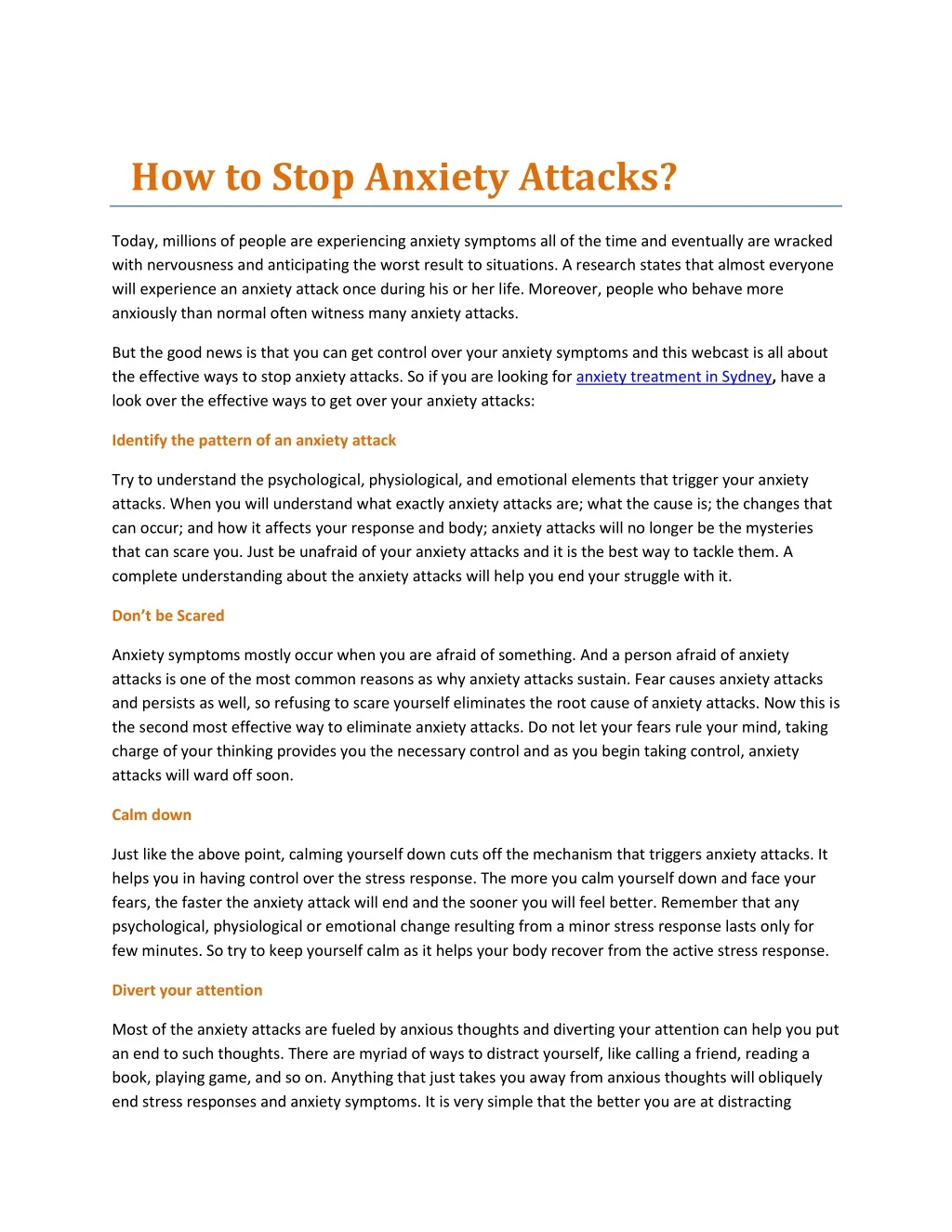 how to stop anxiety attacks