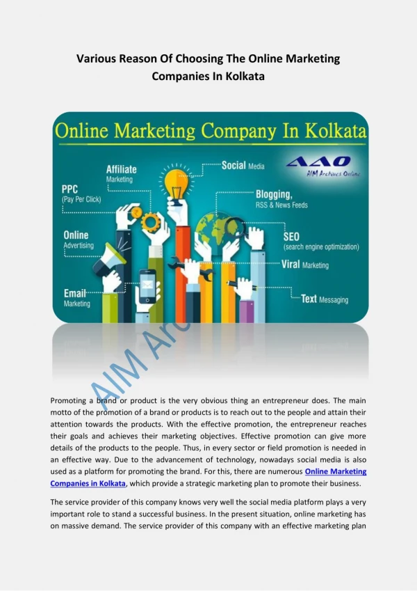 Various Reason Of Choosing The Online Marketing Companies In Kolkata