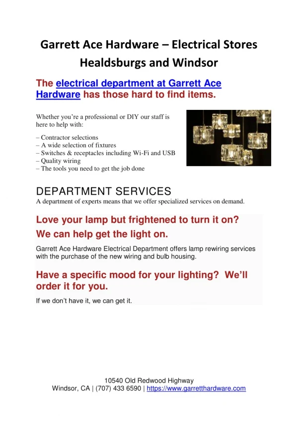 Garrett Ace Hardware - Electrical Store
