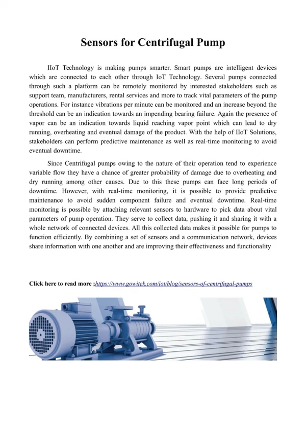 Sensors for centrifugal pumps
