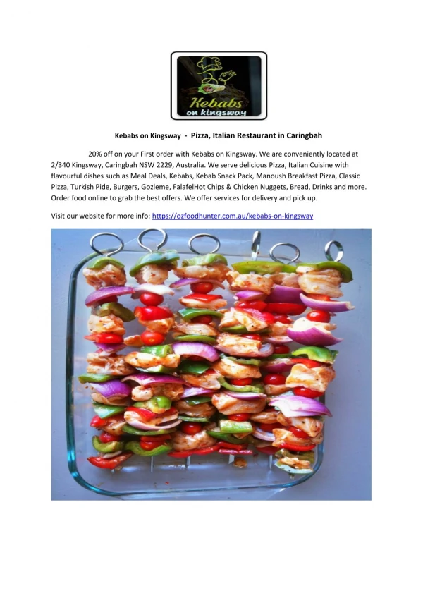 20% Off -Kebabs on Kingsway-Caringbah - Order Food Online