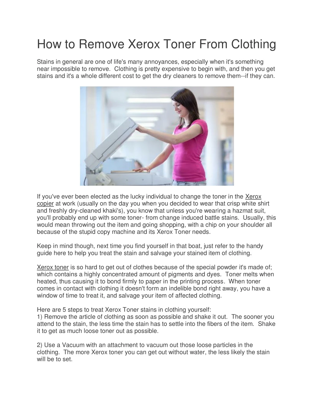 how to remove xerox toner from clothing stains