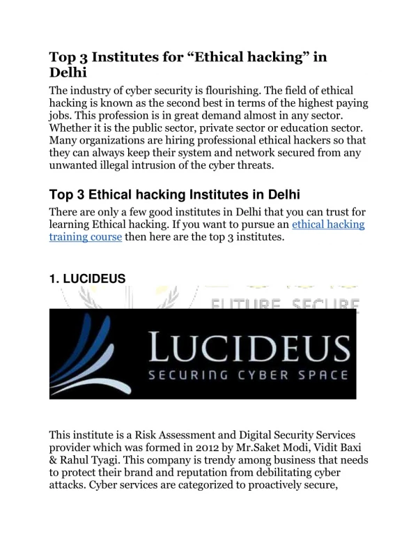 Top 3 Institutes for “Ethical hacking” in Delhi