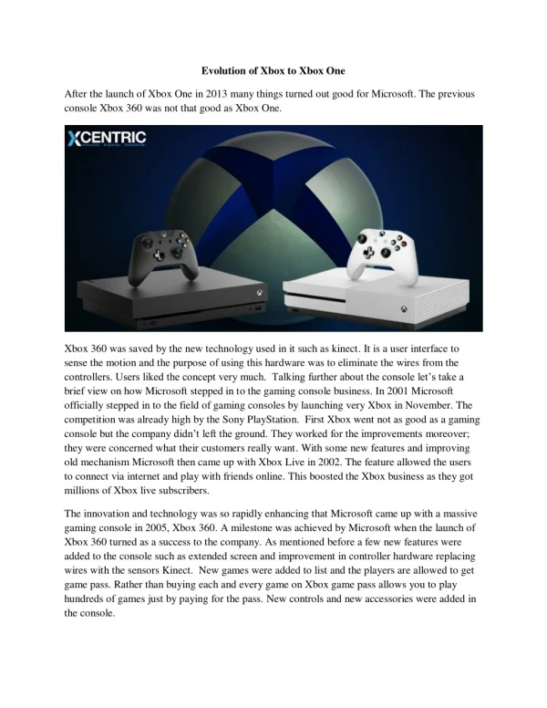 Evolution of Xbox to Xbox One