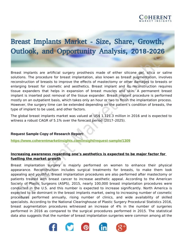 Breast Implants Market, by Implant Type, Shape, Application, End user, and Region - Global Trends, and Forecast till 202