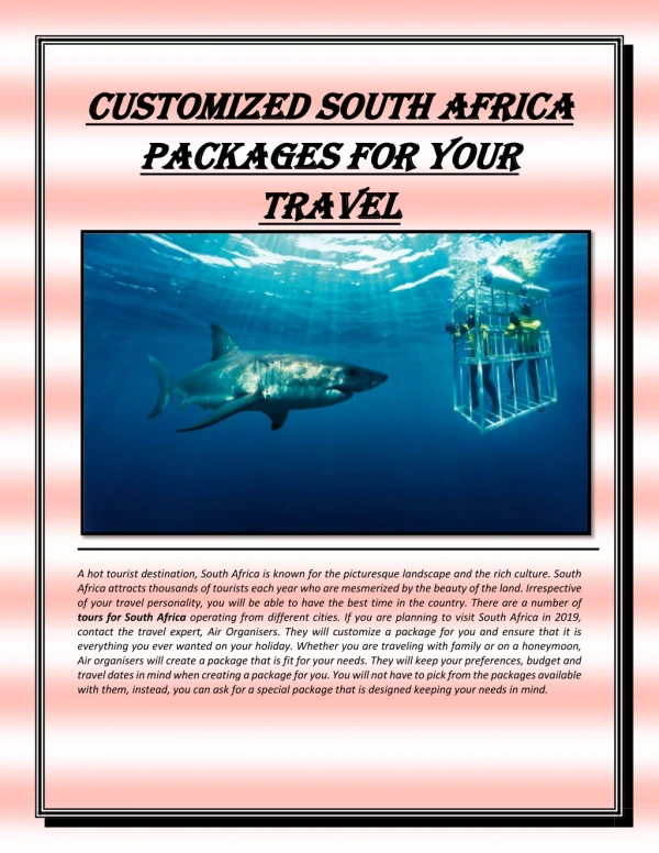 Customized south africa packages for your travel