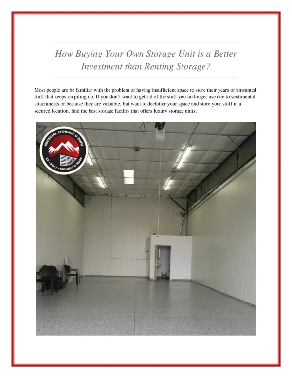 How Buying Your Own Storage Unit is a Better Investment than Renting Storage?