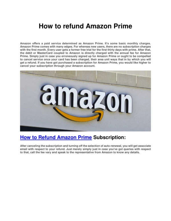 How to refund Amazon Prime