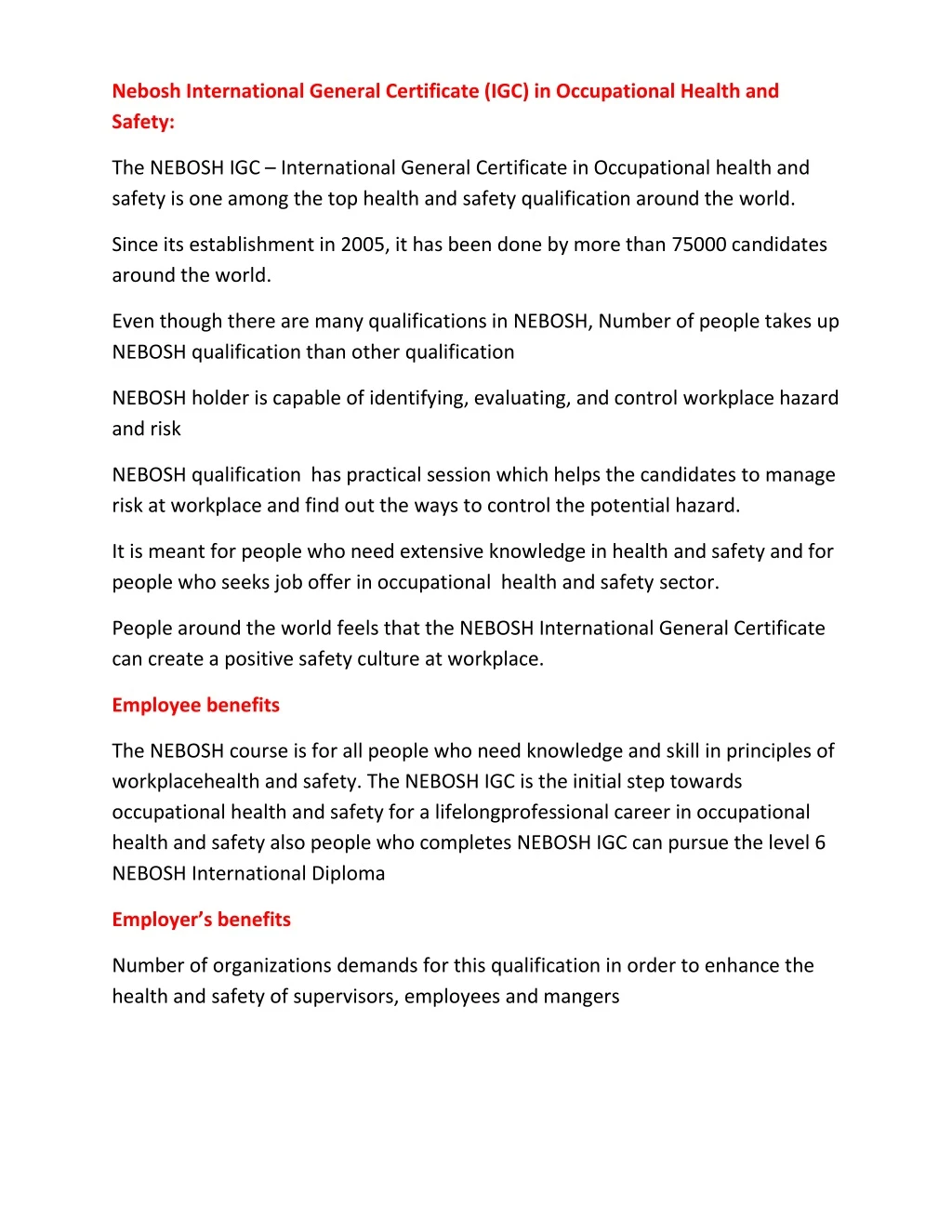 nebosh international general certificate