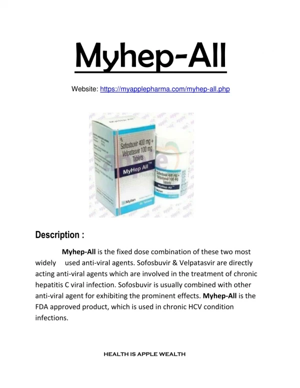 Myhep all tablet uses,side effects & price | Sofosbuvir 400 mg & Velpatasvir 100 mg tablets