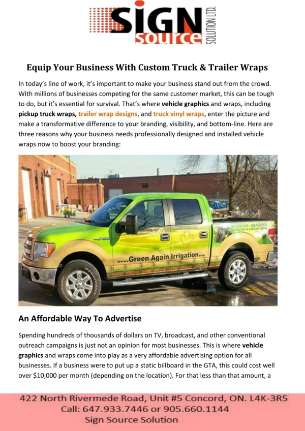 Get Equip Your Business With Custom Truck & Trailer Wraps at Sign Source Solution