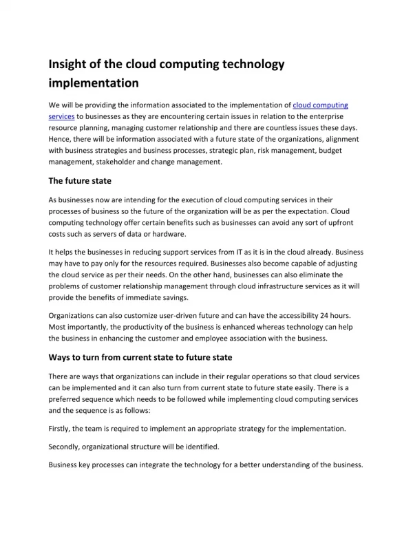 Insight of the cloud computing technology implementation