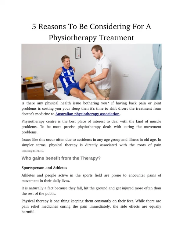 5 Reasons To Be Considering For A Physiotherapy Treatment