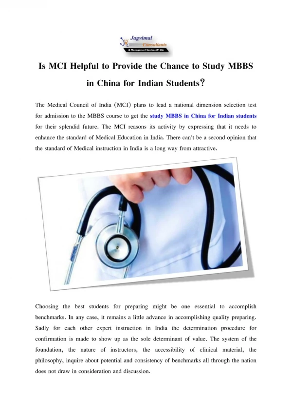 Is MCI Helpful to Provide the Chance to Study MBBS in China for Indian Students?