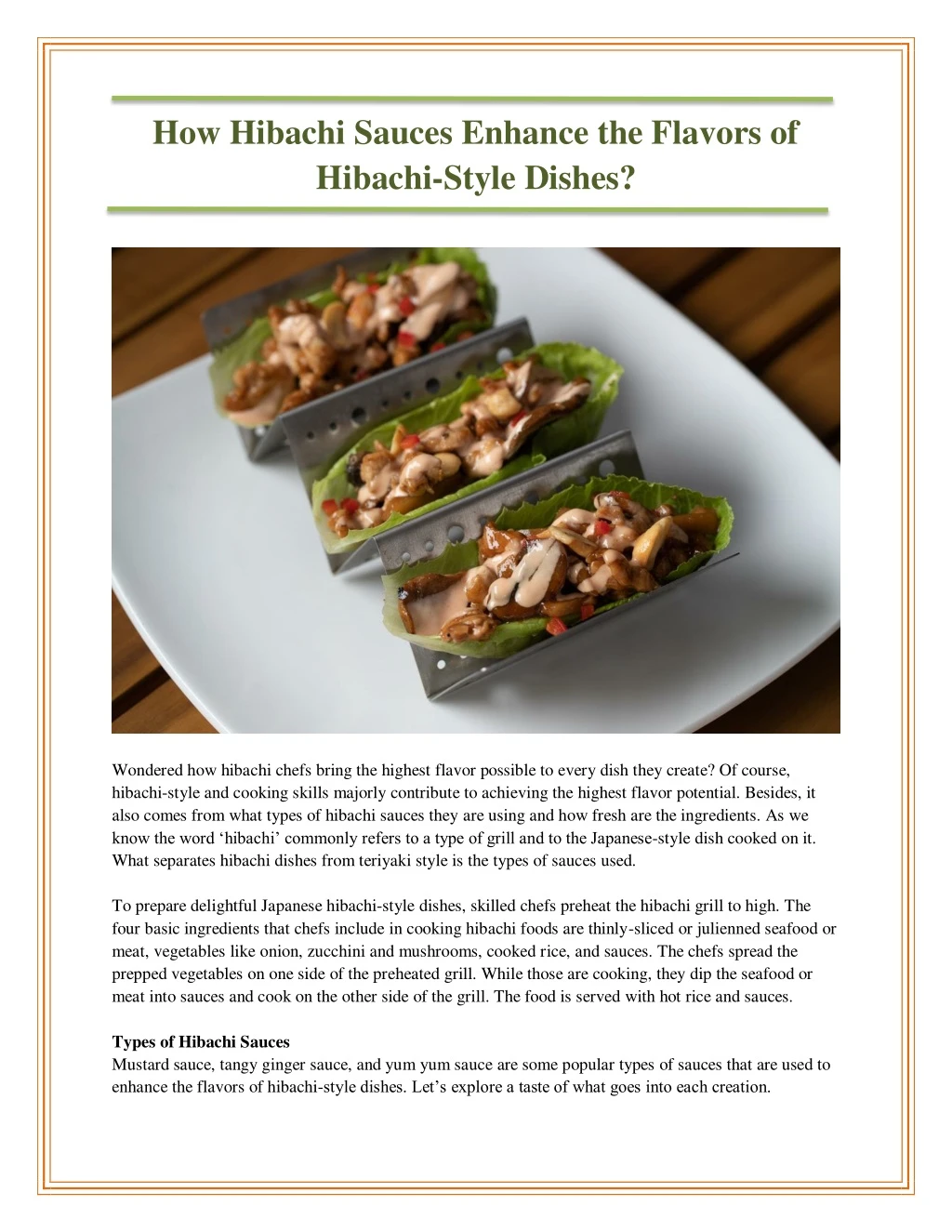 how hibachi sauces enhance the flavors of hibachi