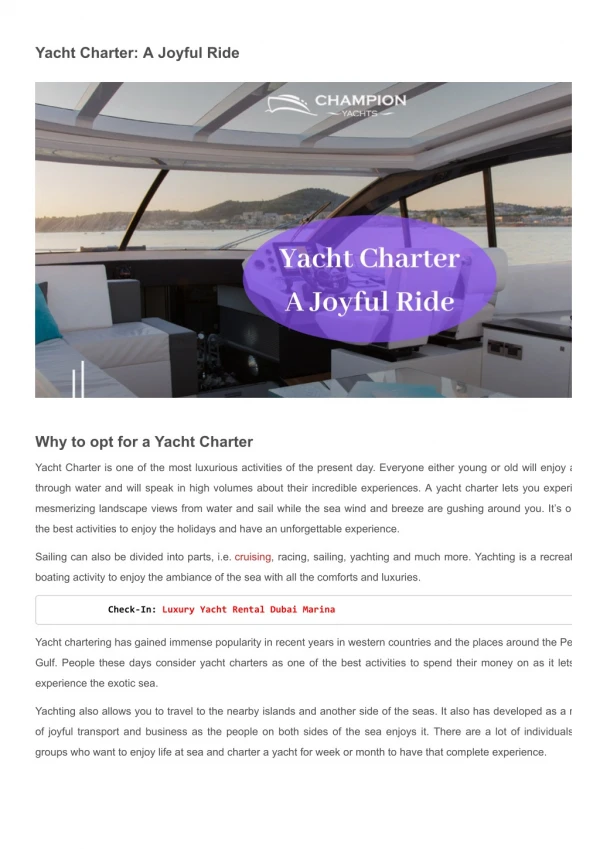 Yacht Charter: A Joyful Ride