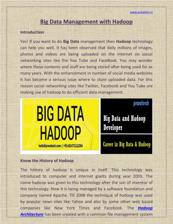 Big Data Management with Hadoop