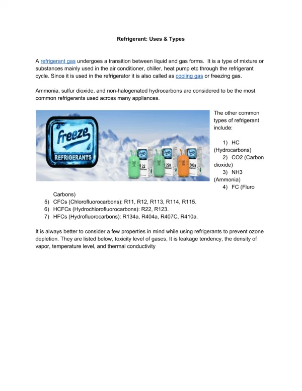 Refrigerant: Uses & Types