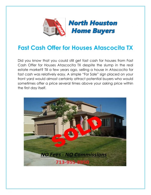 Get Fast Cash Offer for Houses in Atascocita TX