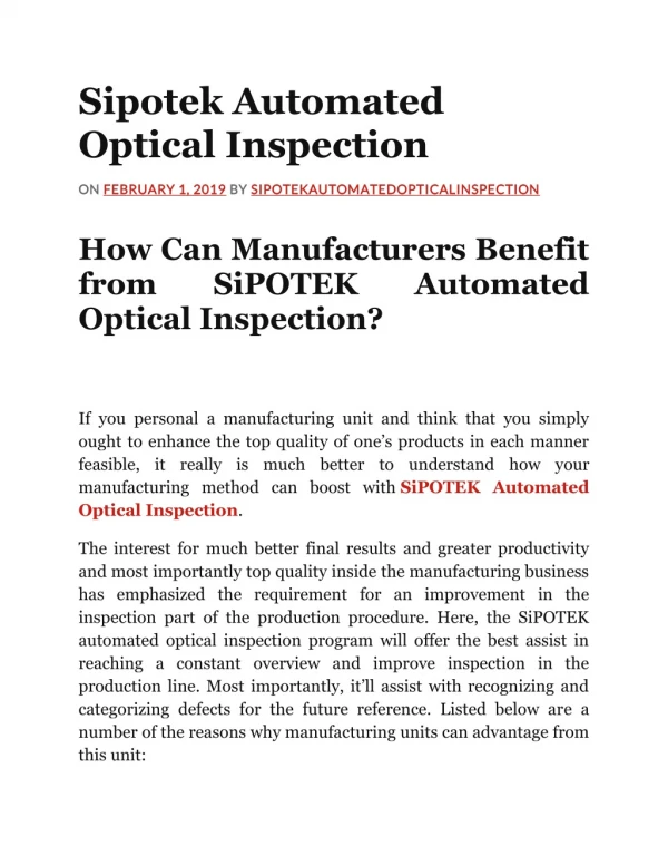 Sipotek automated optical inspection