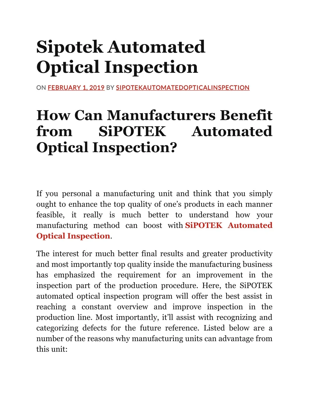 sipotek automated optical inspection