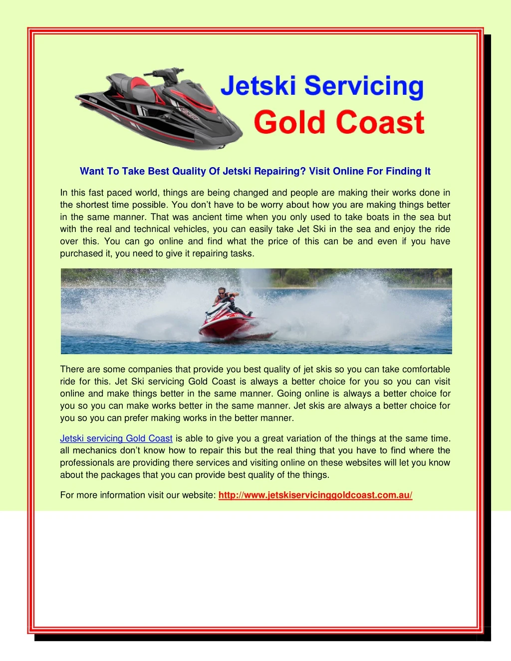 want to take best quality of jetski repairing