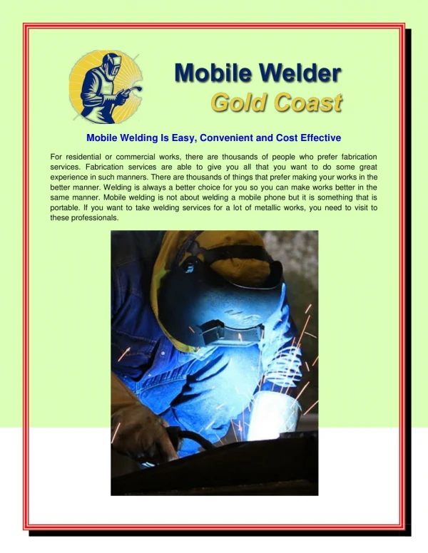 Mobile Welding Is Easy, Convenient and Cost Effective