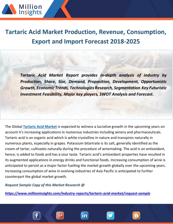 Tartaric Acid Market Production, Revenue, Consumption, Export and Import Forecast 2018-2025