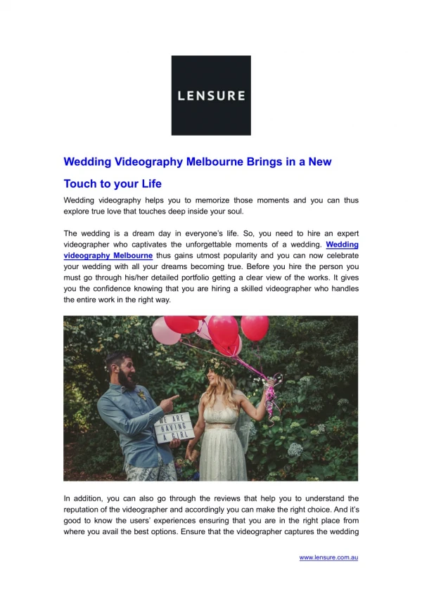 Wedding Videography Melbourne Brings in a New Touch to your Life