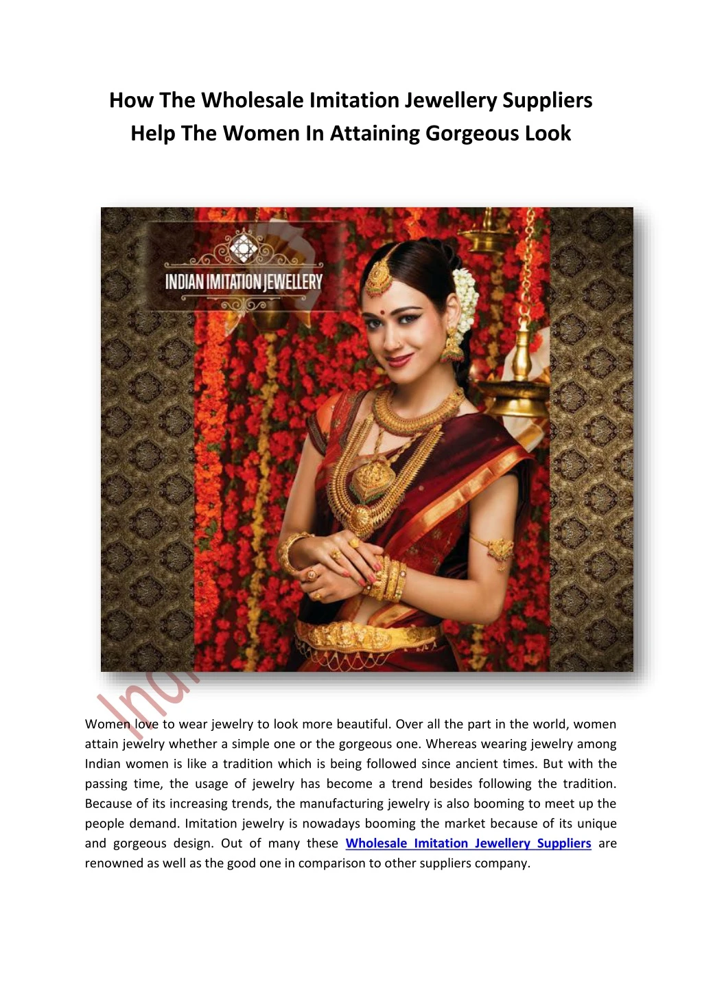 PPT - How The Wholesale Imitation Jewellery Suppliers Help The Women In 