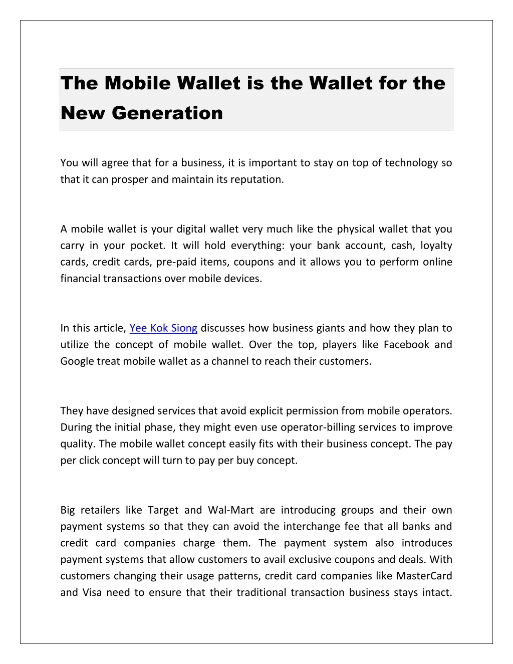 the mobile wallet is the wallet