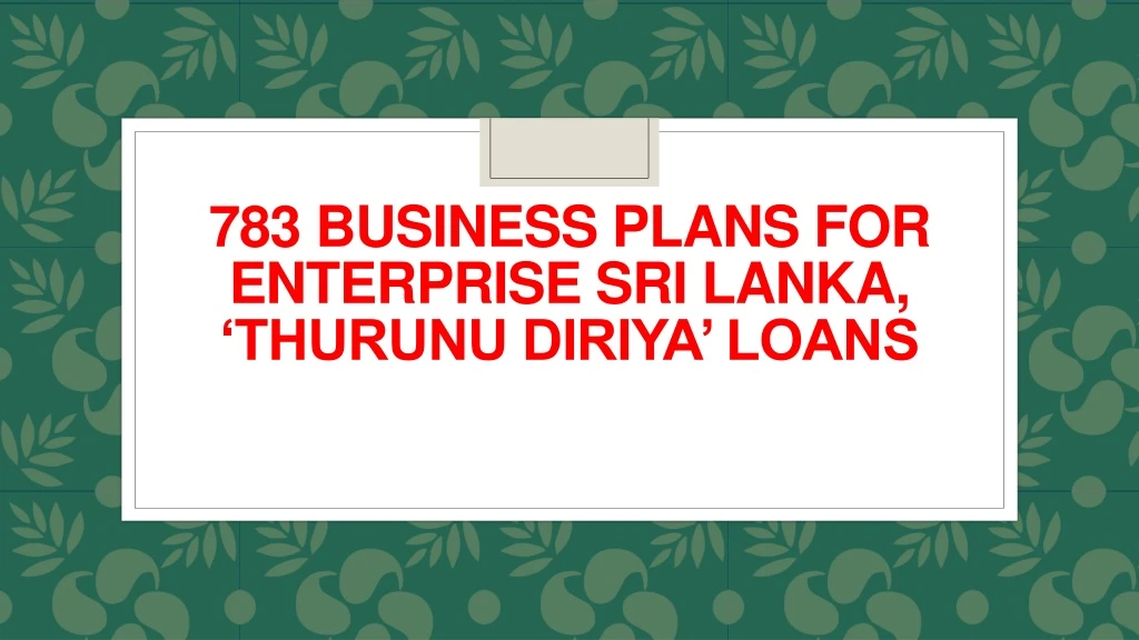 783 business plans for enterprise sri lanka thurunu diriya loans