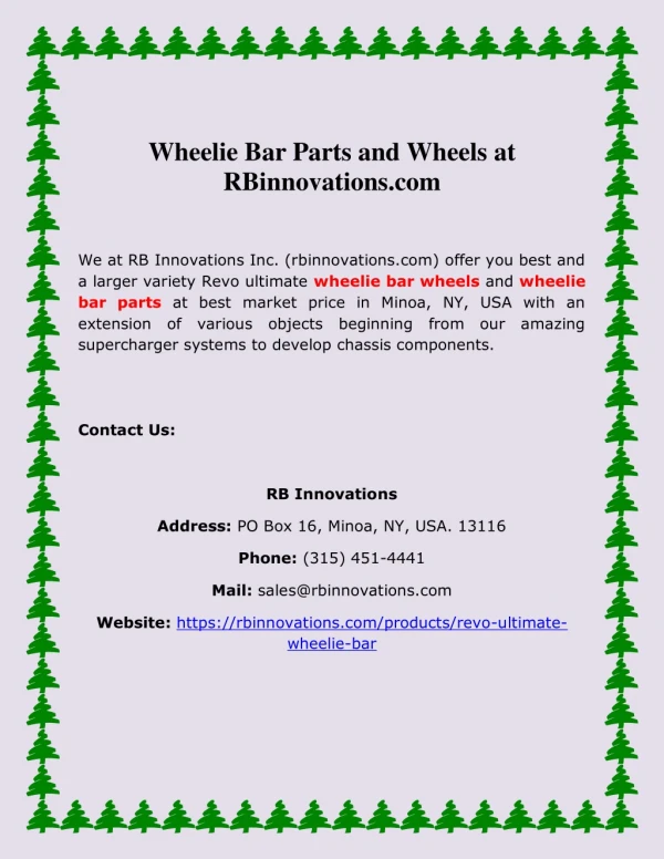 Wheelie Bar Parts and Wheels at RBinnovations.com