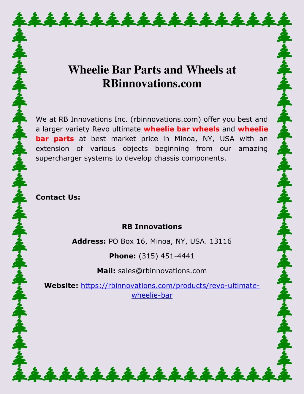 wheelie bar parts and wheels at rbinnovations com