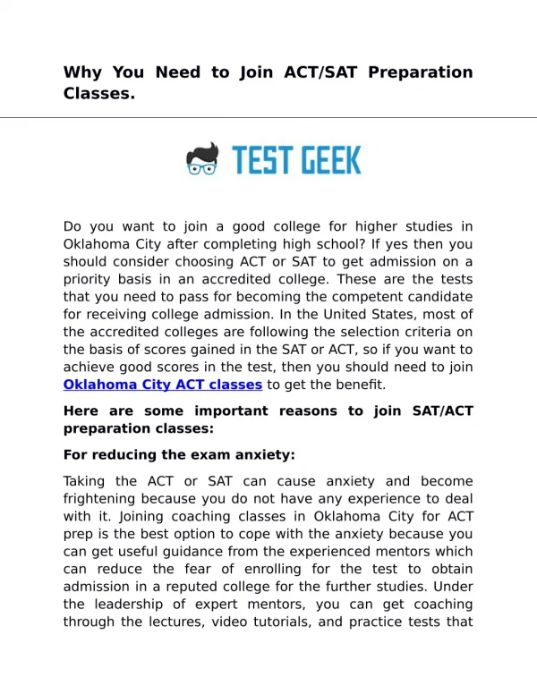 Why You Need to Join ACTSAT Preparation Classes