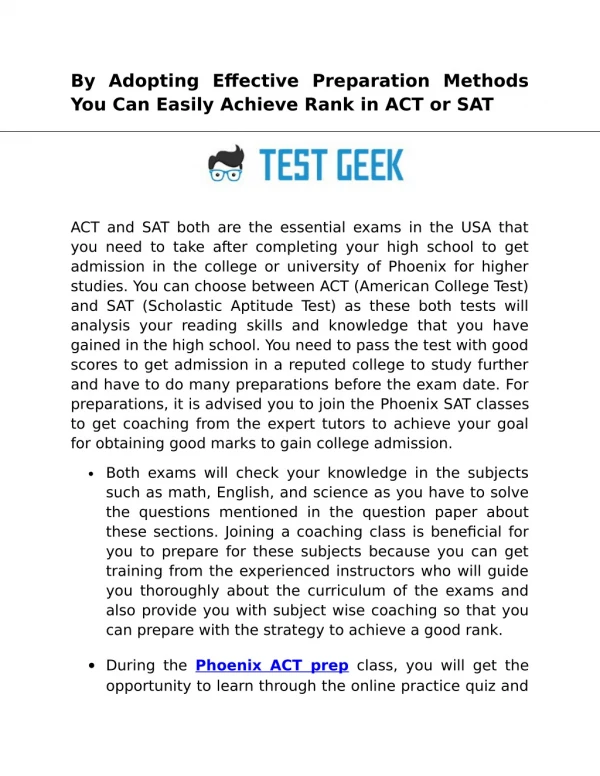 By Adopting Effective Preparation Methods You Can Easily Achieve Rank in ACT or SAT