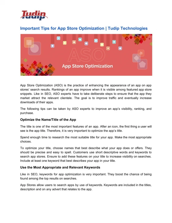 Important Tips for App Store Optimization | Tudip Technologies