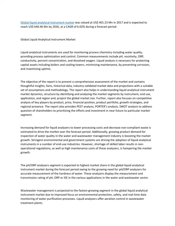 Global liquid analytical instrument market