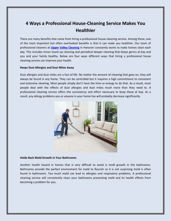 4 Ways a Professional House-Cleaning Service Makes You Healthier