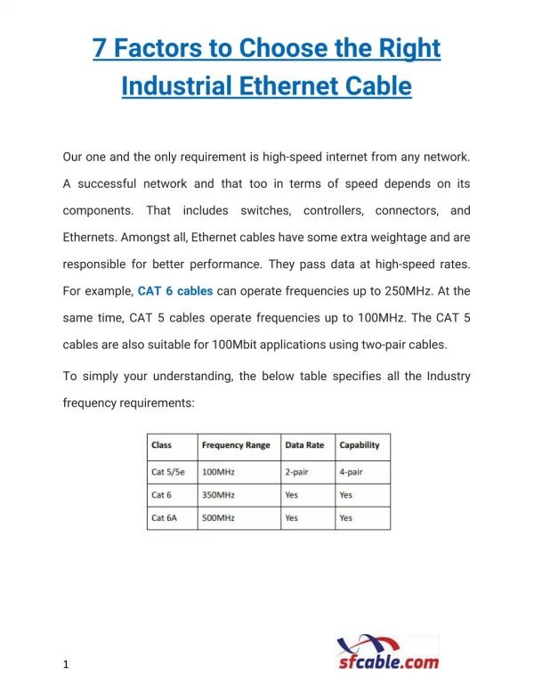 7 Factors to Choose the Right Industrial Ethernet Cable